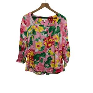 Charter Club Luxury Linen Blouse Floral Large